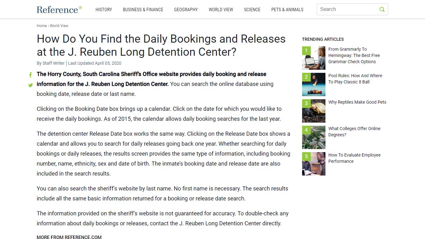 How Do You Find the Daily Bookings and Releases at the J. Reuben Long ...